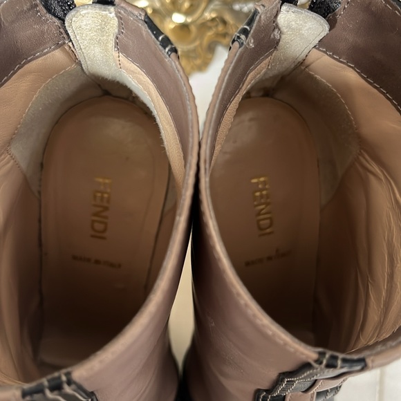 FENDI Fendista Taupe & Black Leather Platform Ankle Boots, Size 35 - Picture 8 of 16